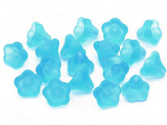 Bell Flower Beads 11 x 13 mm, Transparent Aqua Matte (60010-84110), Bohemia Crystal Glass, Czechia 11100240