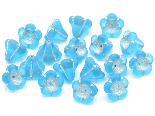 Bell Flower Beads 11 x 13 mm, Transparent Aqua Matte 54201 (60010-84110-54201-), Bohemia Crystal Glass, Czechia 11100240