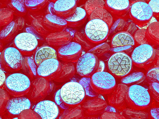 Beads with Snowflake design 1 11 mm, Ruby Red Ab (90080-28701), Bohemia Crystal Glass, Czechia 11109039