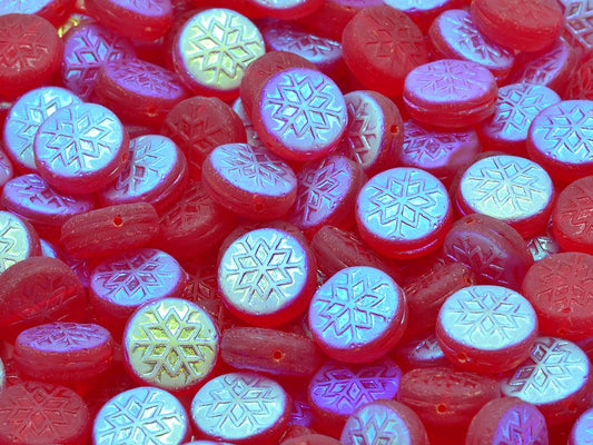 Beads with Snowflake design 1 11 mm, Ruby Red Matte Ab (90080-84110-28701-), Bohemia Crystal Glass, Czechia 11109039