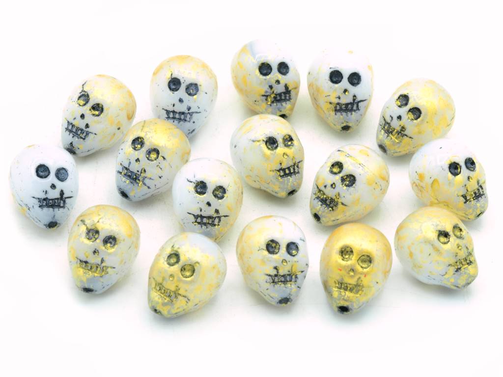 Skull Head Beads 15 mm, Chalk White 46449 56902 (3000-46449-56902-), Bohemia Crystal Glass, Czechia 11109052