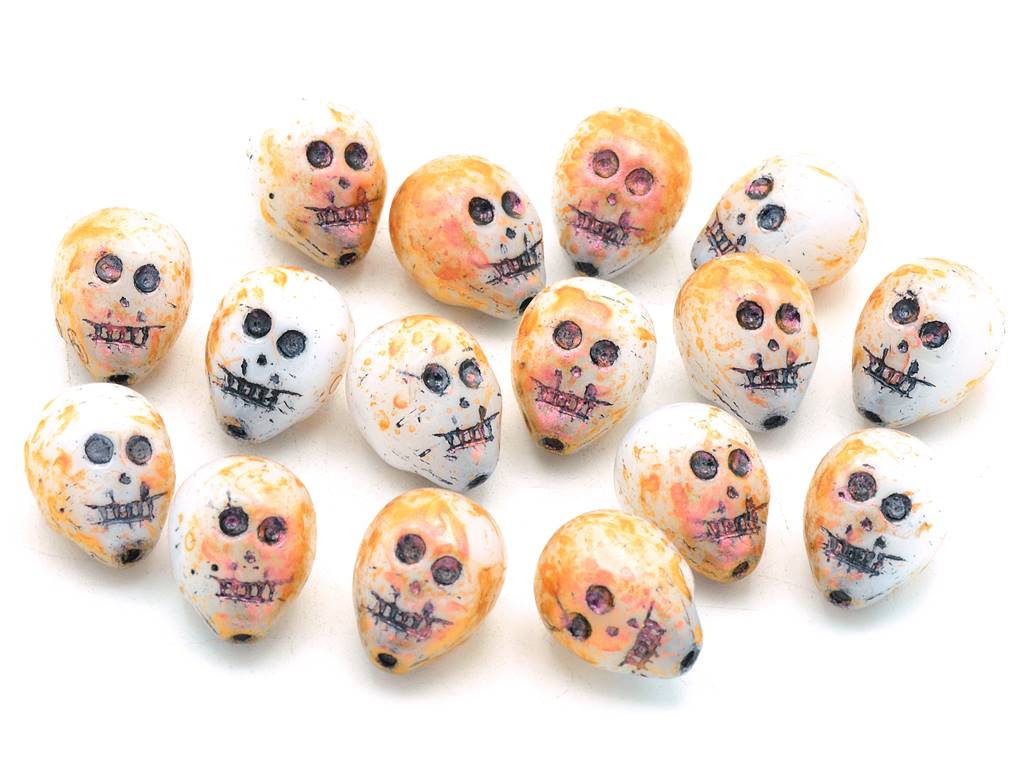 Skull Head Beads 15 mm, Chalk White 46449 56904 (3000-46449-56904-), Bohemia Crystal Glass, Czechia 11109052