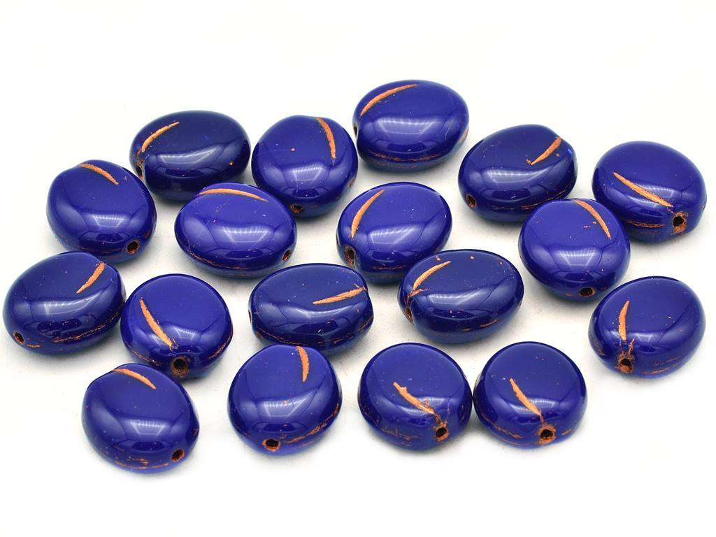 Plum Pressed Beads 13 x 11 mm, Opaque Blue Copper Lined (33070-54307), Bohemia Crystal Glass, Czechia 11130257