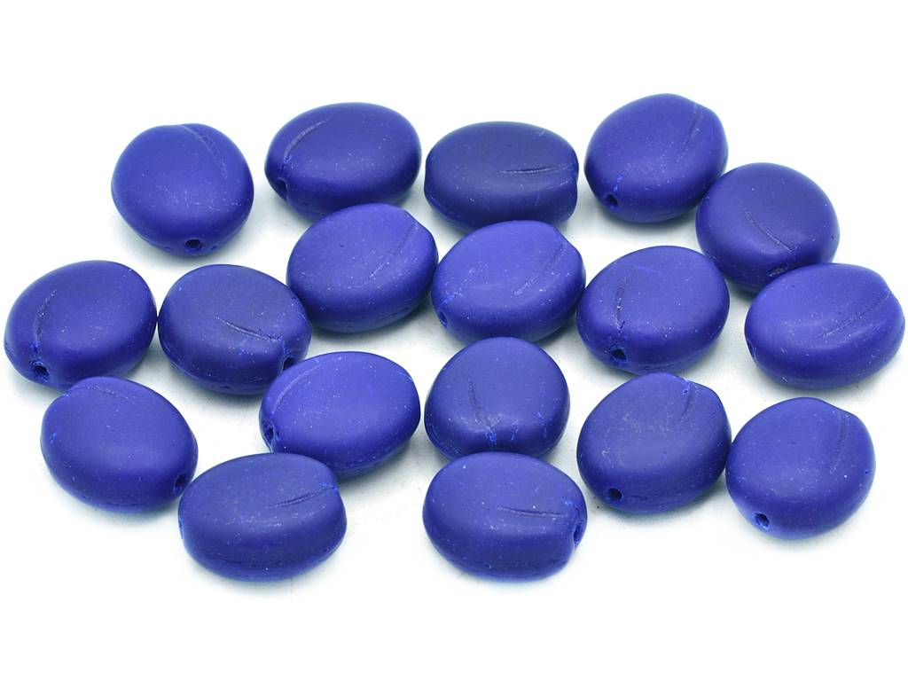 Plum Pressed Beads 13 x 11 mm, Opaque Blue Matte (33070-84110), Bohemia Crystal Glass, Czechia 11130257