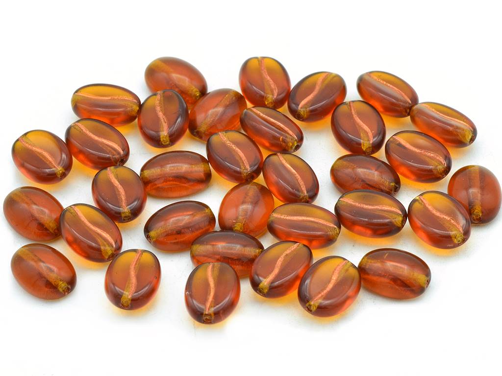 Coffee Bean Beads 11 x 8 mm, Transparent Brown Copper Lined (10120-54307), Bohemia Crystal Glass, Czechia 11130262