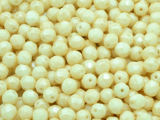 Fire Polished Faceted Beads Round 6 mm, Chalk White Luster Brown Full Coated (03000-14413)