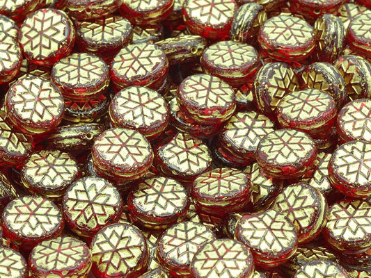 Beads with Snowflake design 1 11 mm, Ruby Red Gold Lined (90080-54202)