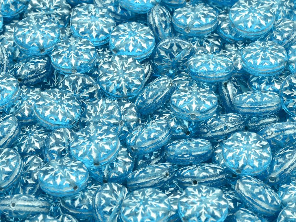 Beads with Snowflake design 2 11 mm, Transparent Aqua Silver Lined (60010-54201)