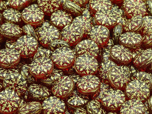 Beads with Snowflake design 2 11 mm, Ruby Red Gold Lined (90080-54202)