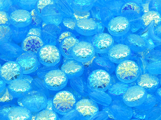 Beads with Snowflake design 2 11 mm, Transparent Aqua Ab (60010-28701)