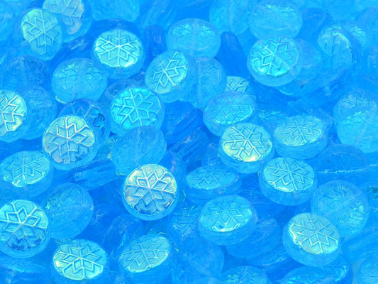 Beads with Snowflake design 1 11 mm, Transparent Aqua Ab (60010-28701)