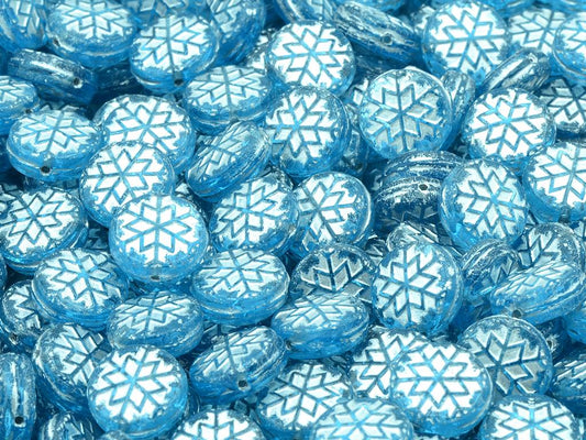 Beads with Snowflake design 1 11 mm, Transparent Aqua 54201 (60010-54201), Bohemia Crystal Glass, Czechia 11109039