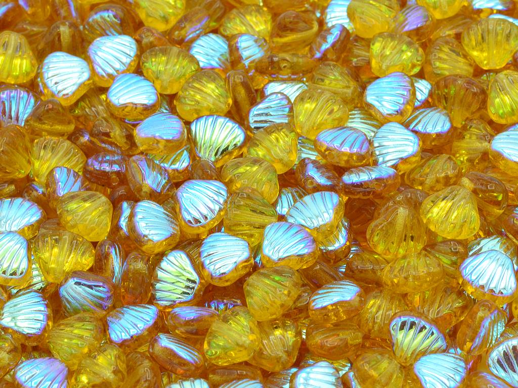 Flat Shell Beads 8 x 7 mm, Transparent Orange Ab (10060-28701)