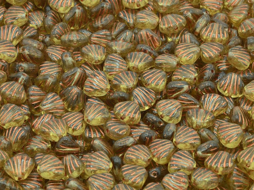 Flat Shell Beads 8 x 7 mm, Transparent Brown Copper Lined (10210-54307)