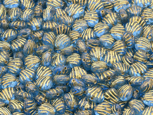 Flat Shell Beads 8 x 7 mm, Transparent Blue Gold Lined (30020-54202)