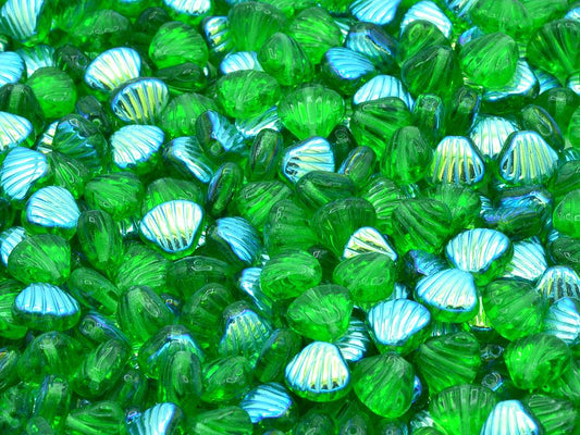 Flat Shell Beads 8 x 7 mm, Transparent Green Ab (50130-28701)