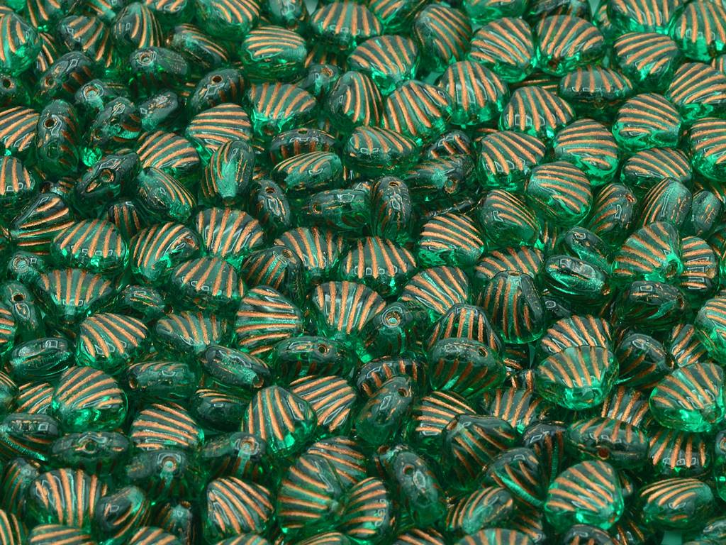 Flat Shell Beads 8 x 7 mm, Transparent Green Emerald Copper Lined (50710-54307)