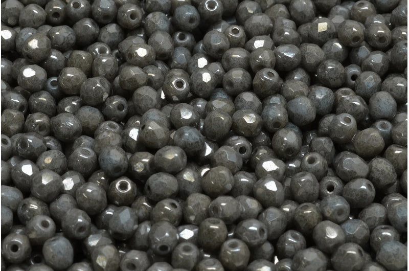 Fire Polish Faceted Round Beads 3mm, Chalk White Luster Black (03000-14449), Glass, Czech Republic