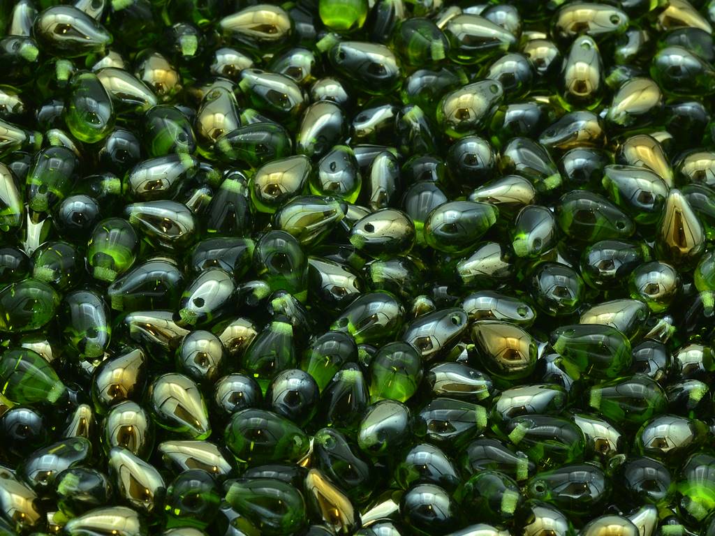 Drop Beads, Transparent Green Crystal Bronze Capri (50240-22601), Glass, Czech Republic
