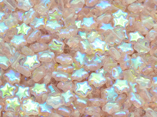 Flat Star Beads, Transparent Pink Ab (70110-28701), Glass, Czech Republic