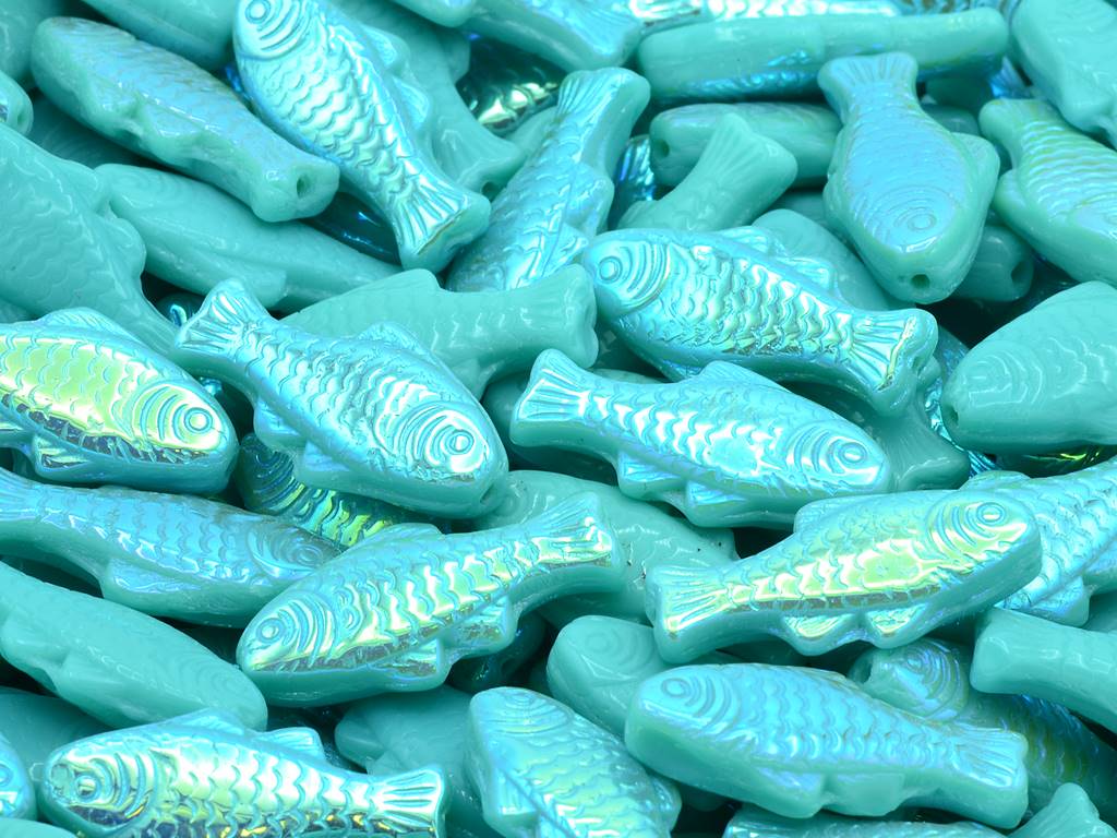 Big Fish Beads, Turquoise Ab (63130-28701), Glass, Czech Republic