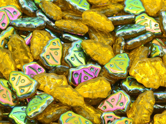 Christmas Tree Beads, Transparent Yellow Crystal Vitrail Medium Coating (80040-28101), Glass, Czech Republic