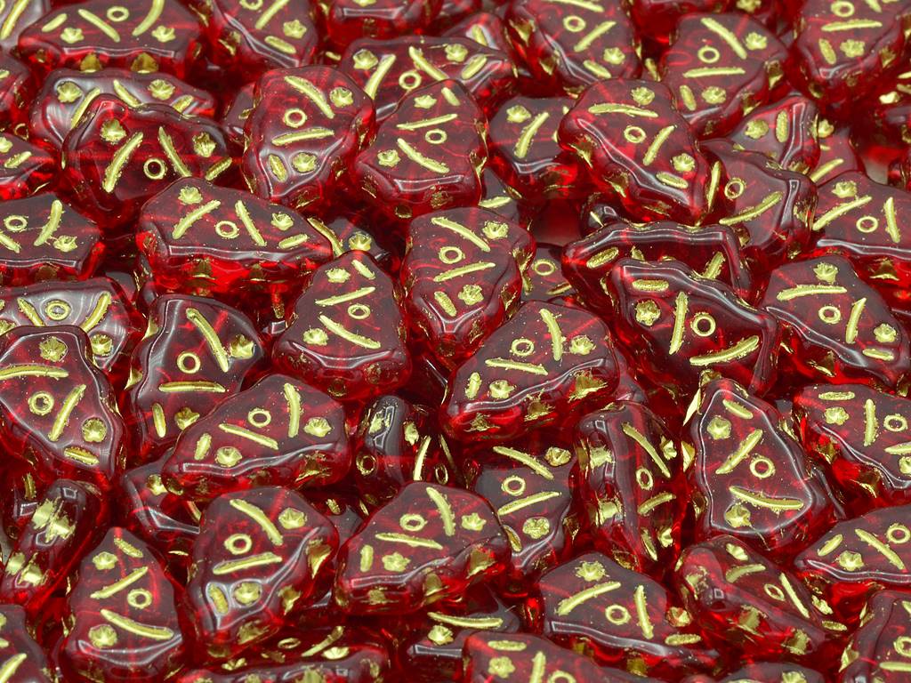 Christmas Tree Beads, Ruby Red Gold Lined (90080-54202), Glass, Czech Republic