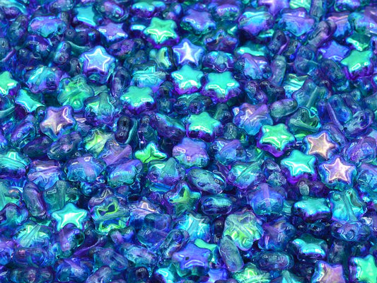 Flat Star Beads, Crystal Glossy Blue Purple (00030-48123), Glass, Czech Republic