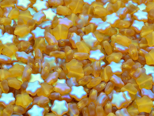 Flat Star Beads, Transparent Orange Matte Ab (10080-84110-28701), Glass, Czech Republic