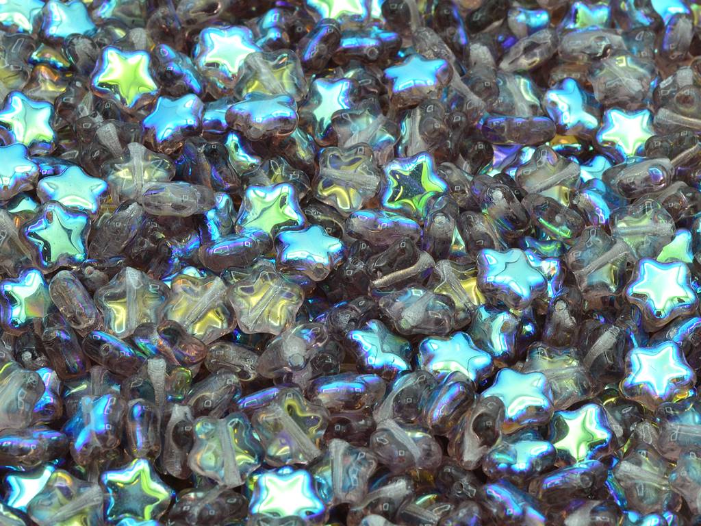Flat Star Beads, Transparent Light Amethyst Ab (20030-28701), Glass, Czech Republic