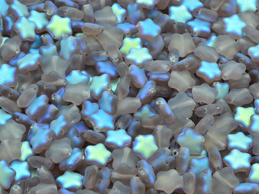 Flat Star Beads, Transparent Light Amethyst Matte Ab (20030-84110-28701), Glass, Czech Republic