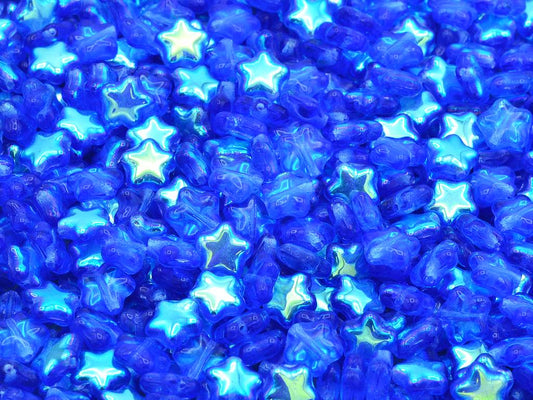 Flat Star Beads, Cobalt Ab (30050-28701), Glass, Czech Republic