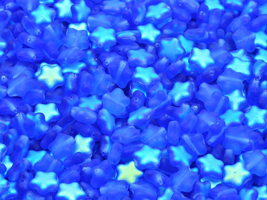 Flat Star Beads, Cobalt Matte Ab (30050-84110-28701), Glass, Czech Republic