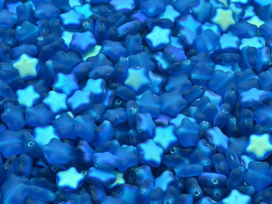 Flat Star Beads, Transparent Aqua Matte Ab (60080-84110-28701), Glass, Czech Republic