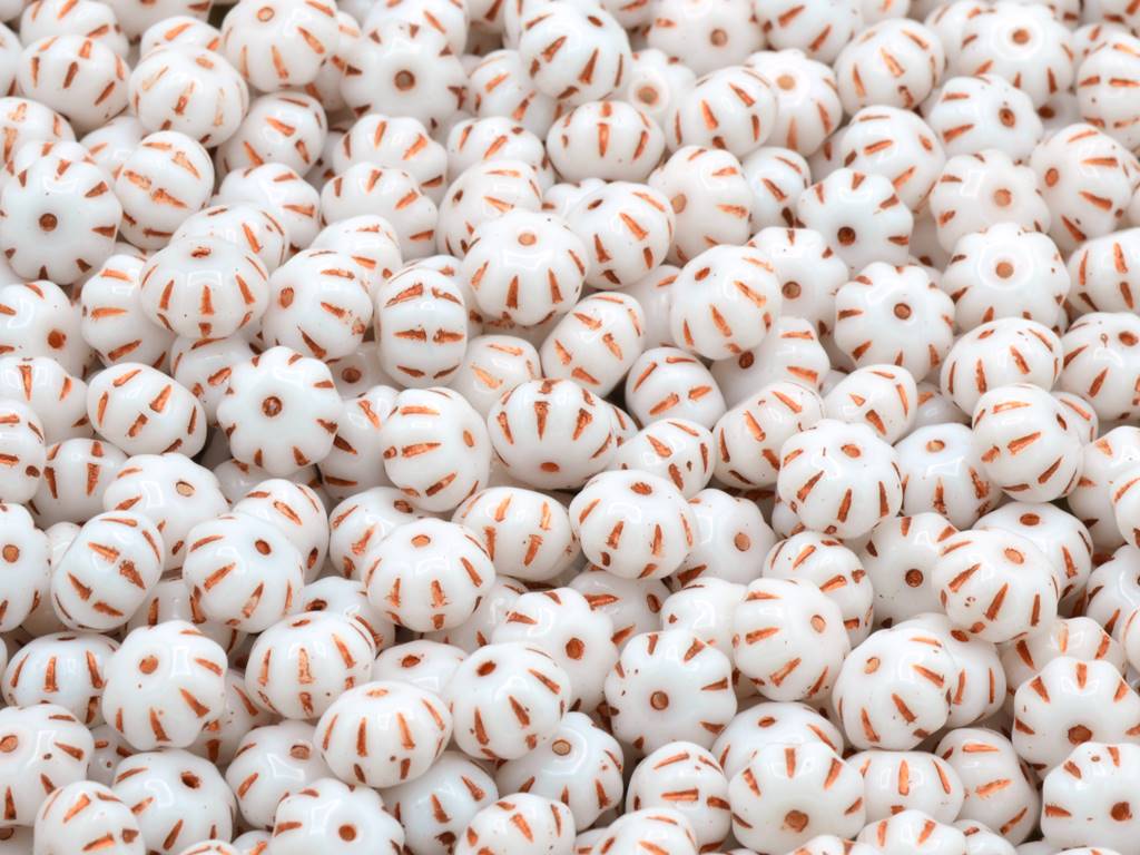 Pumpkin Beads, Chalk White Copper Lined (03000-54307), Glass, Czech Republic