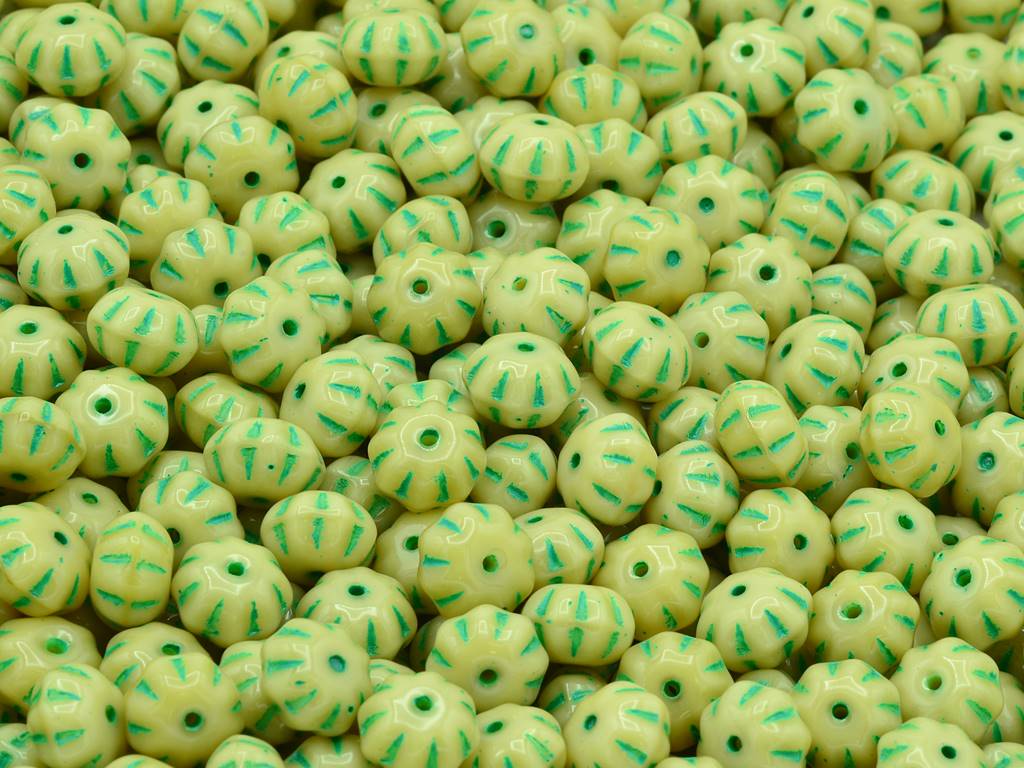 Pumpkin Beads, Beige Green Lined (13020-46450), Glass, Czech Republic