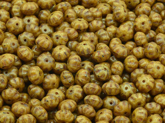 Pumpkin Beads, Beige Travertin (13020-86800), Glass, Czech Republic