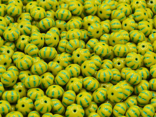 Pumpkin Beads, 13740 Green Lined (13740-46450), Glass, Czech Republic