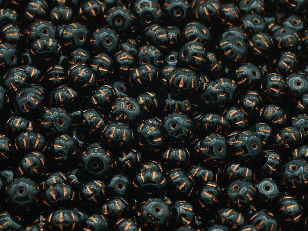 Pumpkin Beads, Black Copper Lined (23980-54307), Glass, Czech Republic