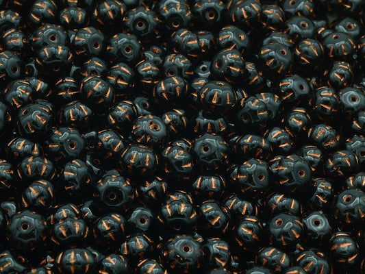 Pumpkin Beads, Black Copper Lined (23980-54307), Glass, Czech Republic