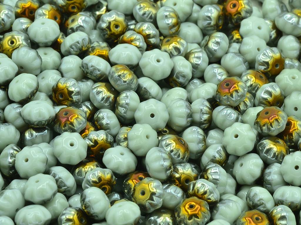 Pumpkin Beads, Opaque Gray Crystal Bronze Capri (43010-22601), Glass, Czech Republic