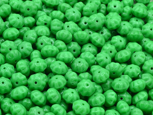 Pumpkin Beads, Opaque Green (53220), Glass, Czech Republic