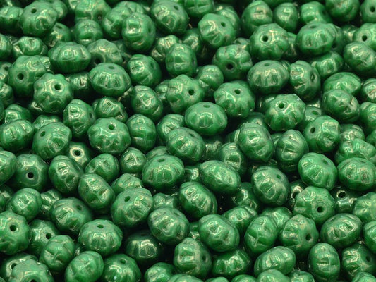 Pumpkin Beads, Opaque Green Terracotta Copper (53220-15435), Glass, Czech Republic