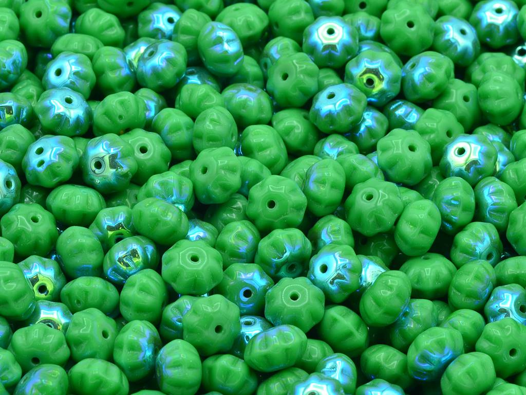 Pumpkin Beads, Opaque Green Ab (53220-28701), Glass, Czech Republic