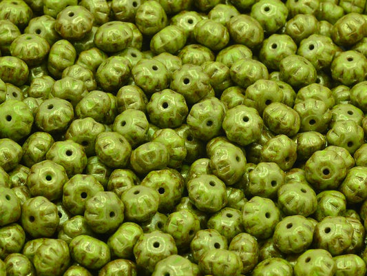 Pumpkin Beads, Green Terracotta Red (53420-15495), Glass, Czech Republic