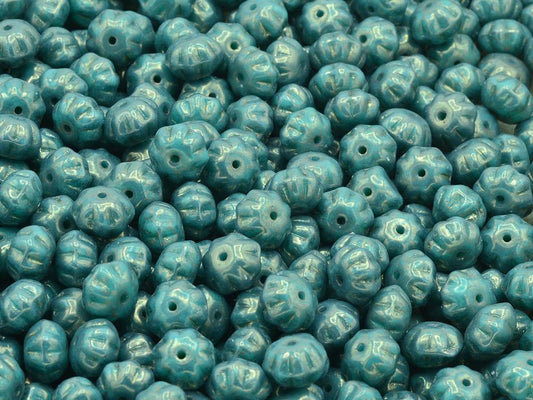 Pumpkin Beads, Turquoise Terracotta Copper (63130-15435), Glass, Czech Republic