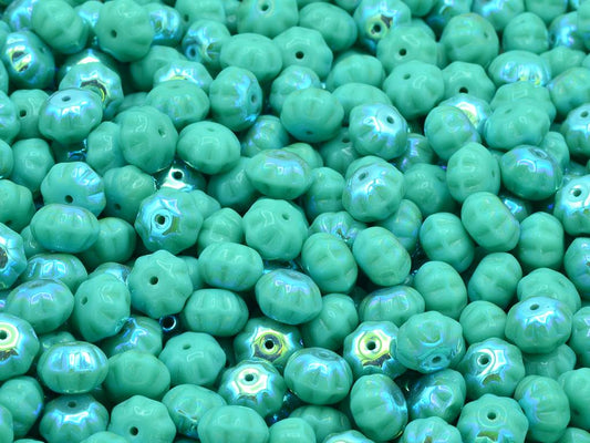 Pumpkin Beads, Turquoise Ab (63130-28701), Glass, Czech Republic