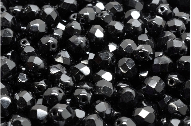 Fire Polished Faceted Beads Round, Black (23980), Bohemia Crystal Glass, Czech Republic