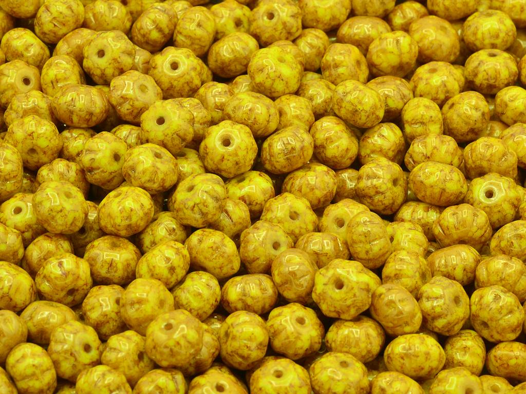 Pumpkin Beads, Yellow Terracotta Red (83120-15495), Glass, Czech Republic