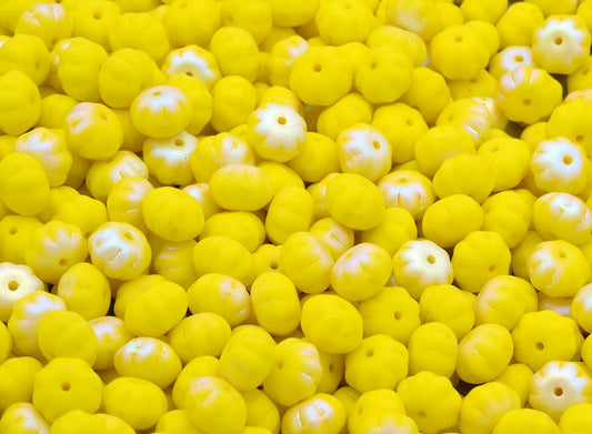 Pumpkin Beads, Yellow Matte Ab (83120-84110-28701), Glass, Czech Republic